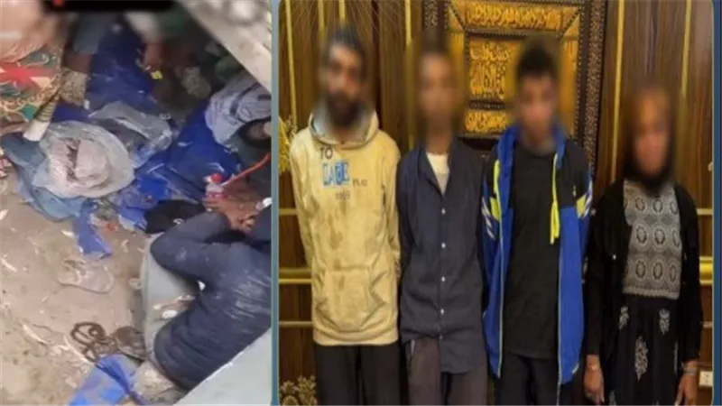 تفاصيل القبض على 3 عمال وسيدة يتعاطون المخدرات داخل محل بالجيزة | فيديو