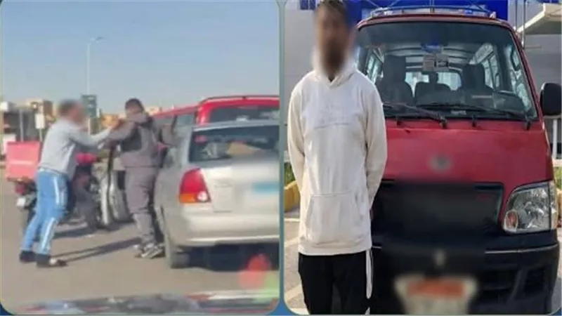 مشهد صادم بوسط الطريق.. سقوط سائق ميكروباص القاهرة بعد فيديو الضرب | شاهد