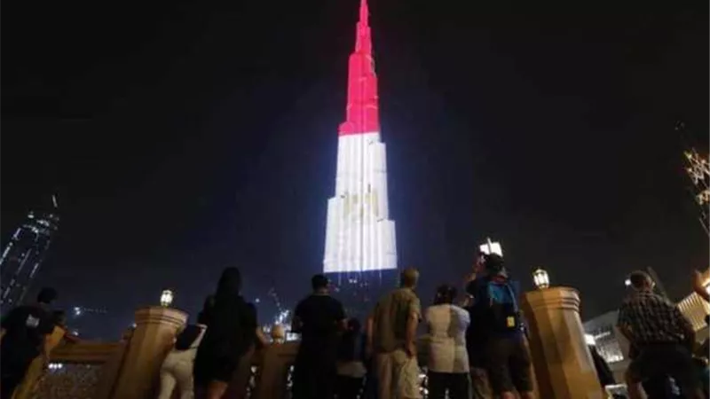 «أحفاد زايد».. برج خليفة يتزين بعلم مصر احتفالا بذكري ثورة 23 يوليو | فيديو