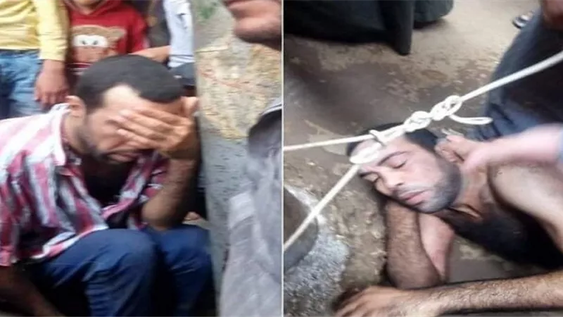 قيدوه في عمود.. أهالي قرية في القليوبية يعذبون شاباً اغتصب طفلة ويجرسوه بزفة بلدي | فيديو وصور