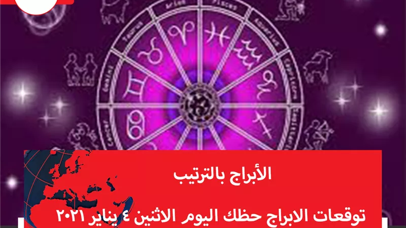 توقعات الابراج حظك اليوم الاثنين 4 يناير 2021 | الأبراج بالتاريخ | الابراج غدا | الابراج اليومية | الابراج حسب الشهور | الابراج بالترتيب 