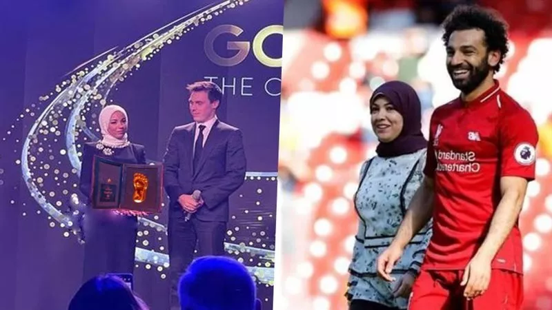 السبب إنساني.. لماذا تسلمت زوجة محمد صلاح جائزة القدم الذهبية رغم تواجده؟ | فيديو