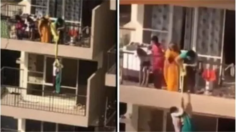 السبب صادم.. أم تلقي بطفلها من الطابق العاشر مربوطًا بملاءة سرير | فيديو