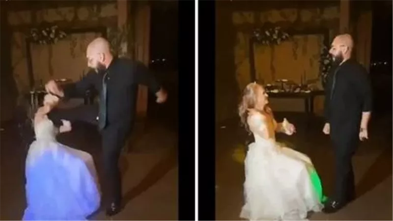 مقطع صادم.. عريس يركل عروسه في وجهها خلال حفل زفاف | شاهد
