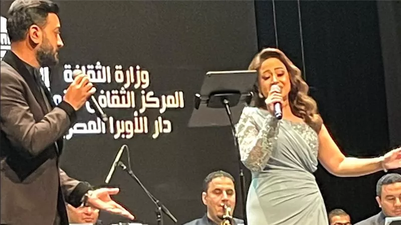 ريهام عبدالحكيم وأحمد عفت في احتفالية أمسية الموسيقار طلال بدار الأوبرا