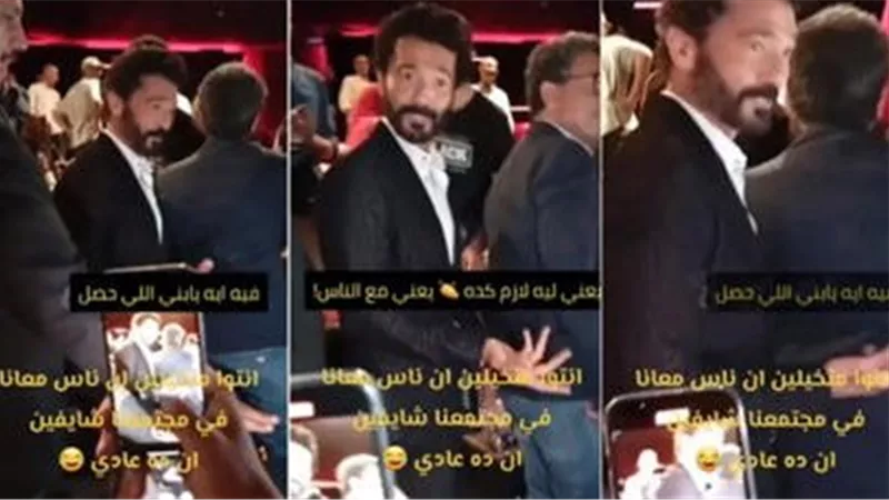 حصلكم إيه؟.. مقطع مثير للجدل لانفعال خالد النبوي على معجب أمسك بذراعه | فيديو