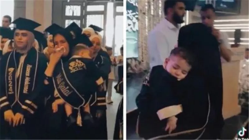 ماما ماتت.. فيديو مؤثر لرضيع يتسلم شهادة تخرج والدته المتوفاة | شاهد