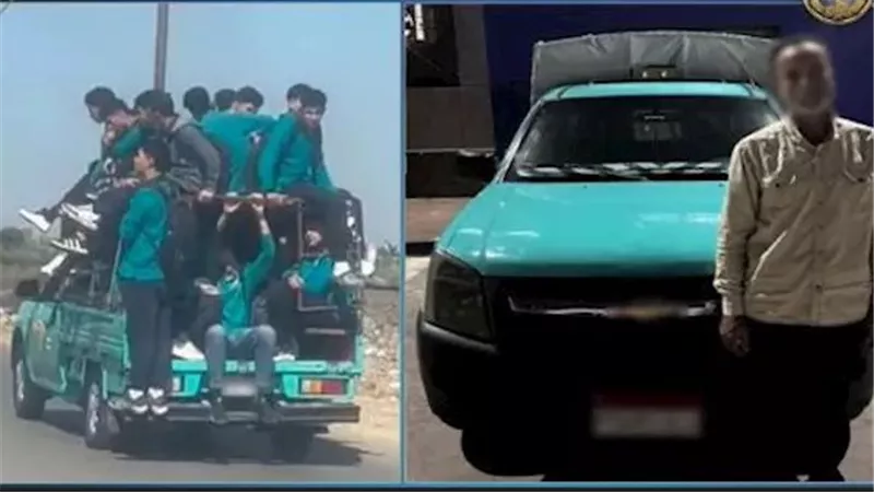 فيديو صادم.. سائق نصف نقل يحمل طلابا في الصندوق الخلفي للسيارة | شاهد