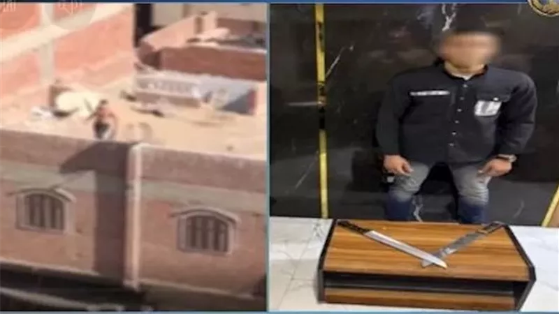 فيديو صادم..طالب يلوح بسلاح أبيض ويعتدي بالسب من سطح منزل بدون ملابس | شاهد
