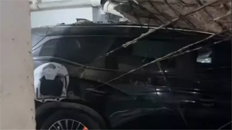 صدمة جديدة لأسرة إسماعيل الليثي.. سقوط سقف جراج على سيارة أرملته في الجيزة | شاهد